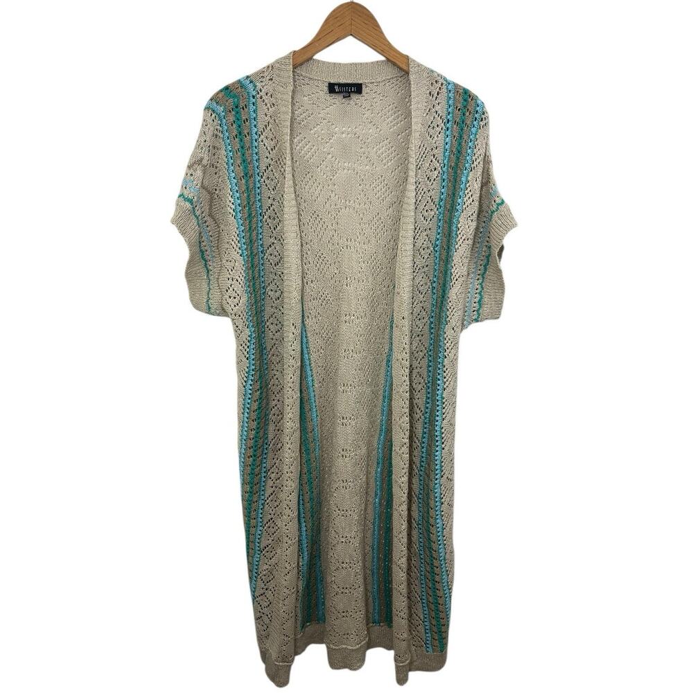 Crochet Duster Cardigan Festival Large Beige Hippie Short Sleeve Boho Lagenlook
